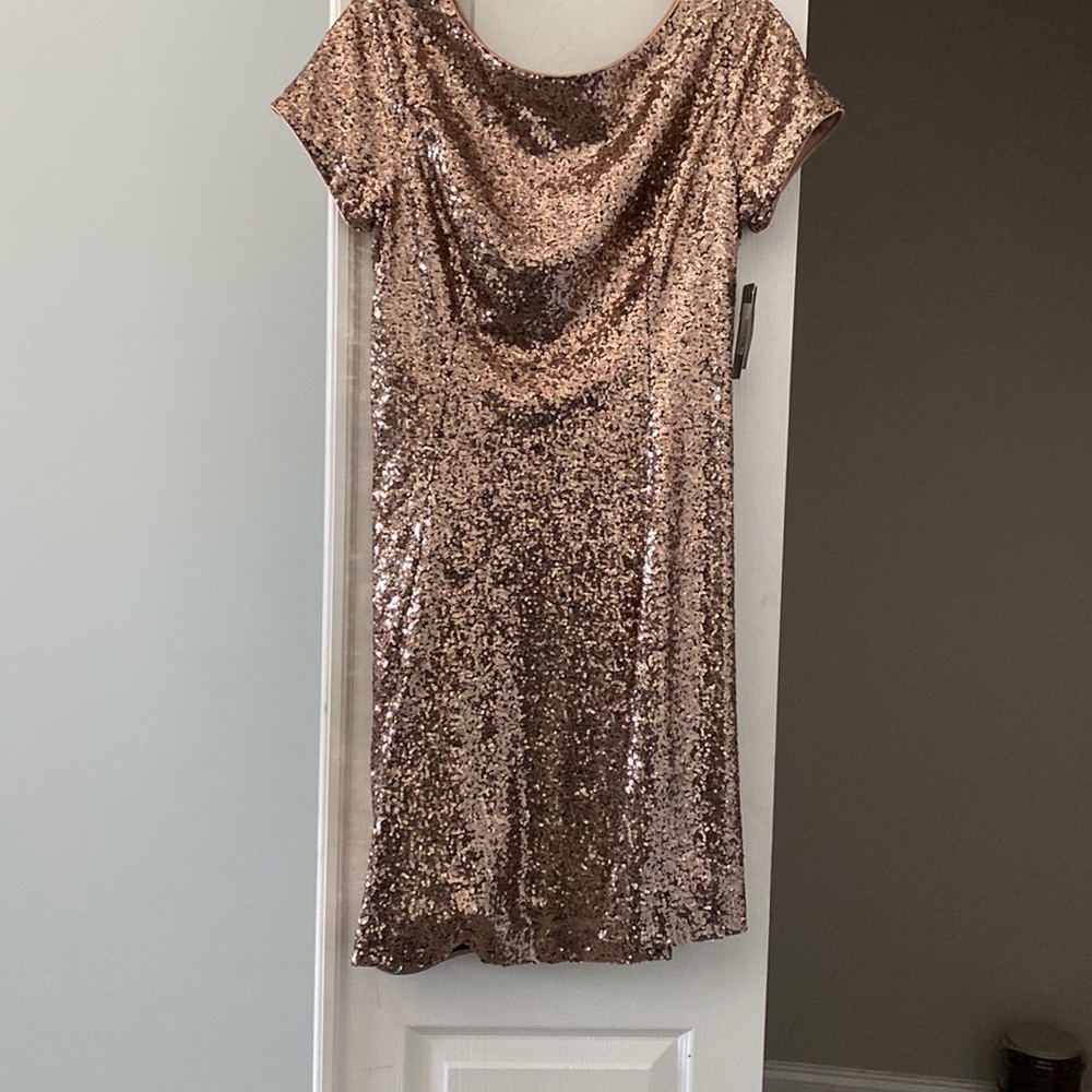 Copper sequined SLNY A-line dress cap sleeve